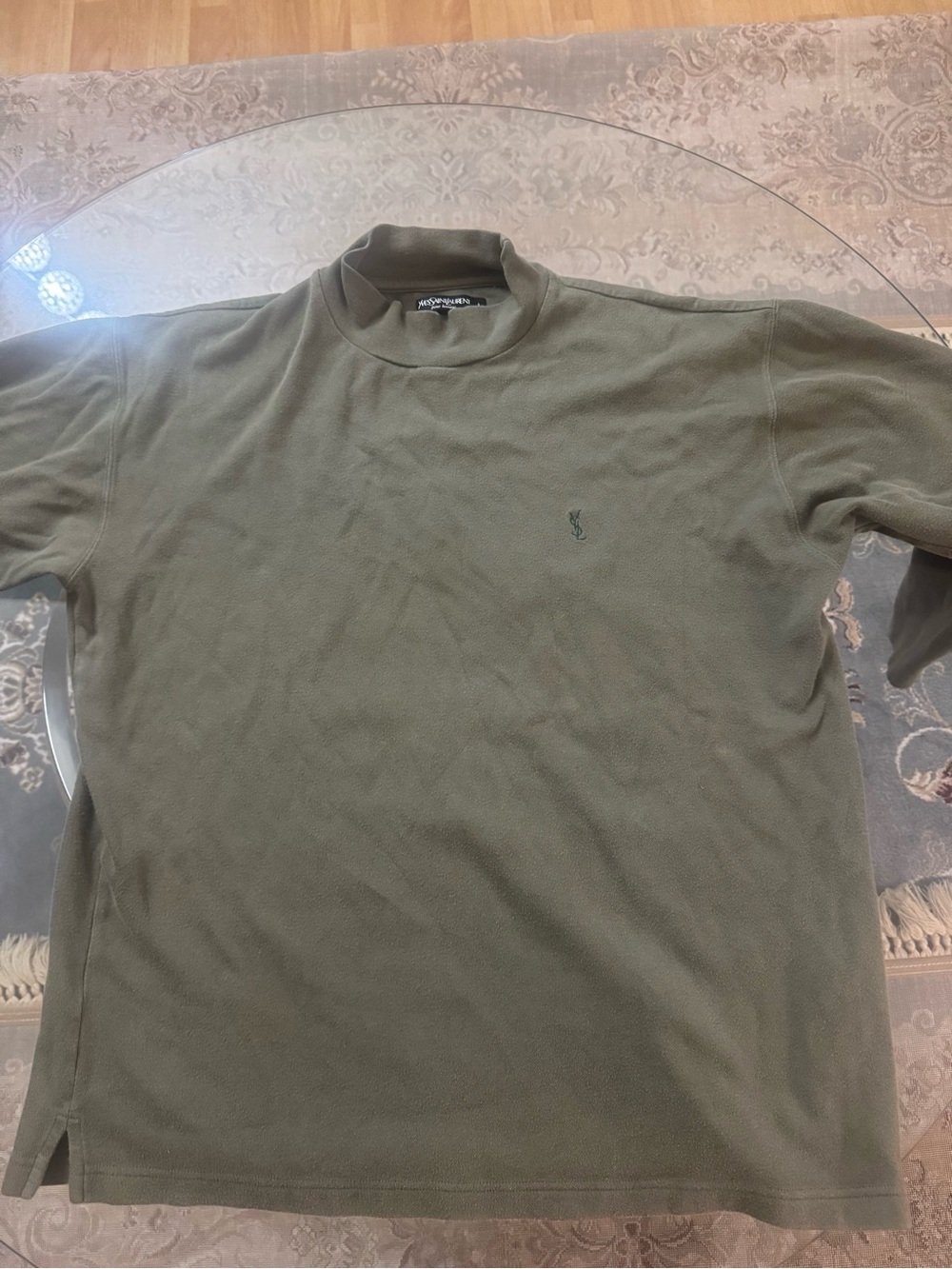 Yves Saint Laurent Olive Short-Sleeve Mock Neck Polo